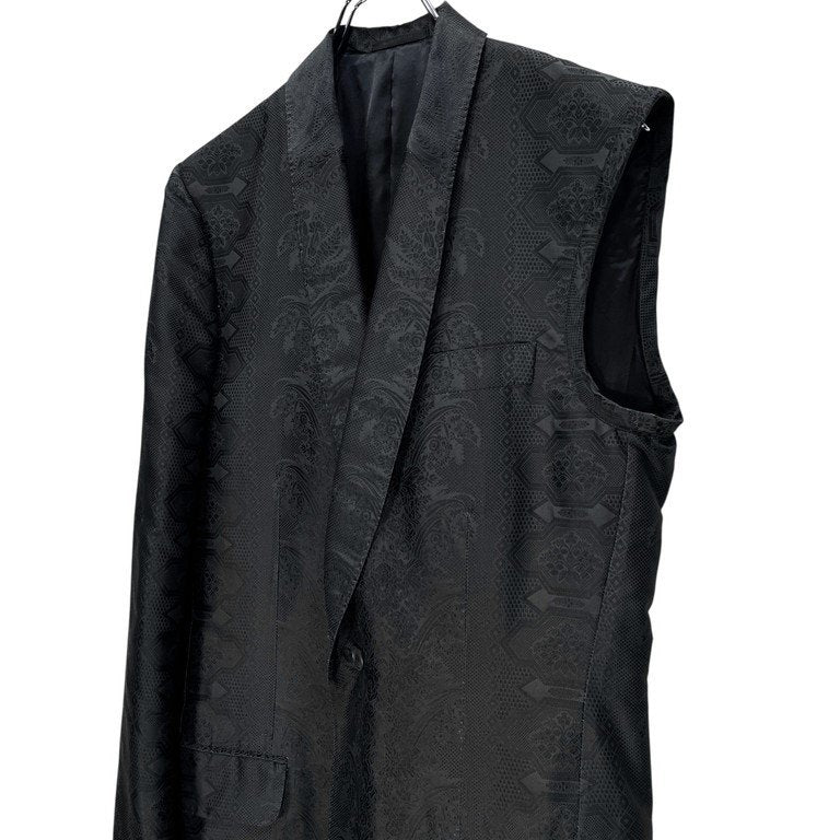 ALEXANDER McQUEEN 05AW 総シルクジャカードアシンメトリーノースリーブチェスターコート Archive 00s 総柄 花 テーラード ジャケット ブルゾン アウター アレキサンダーマックイーン メンズ