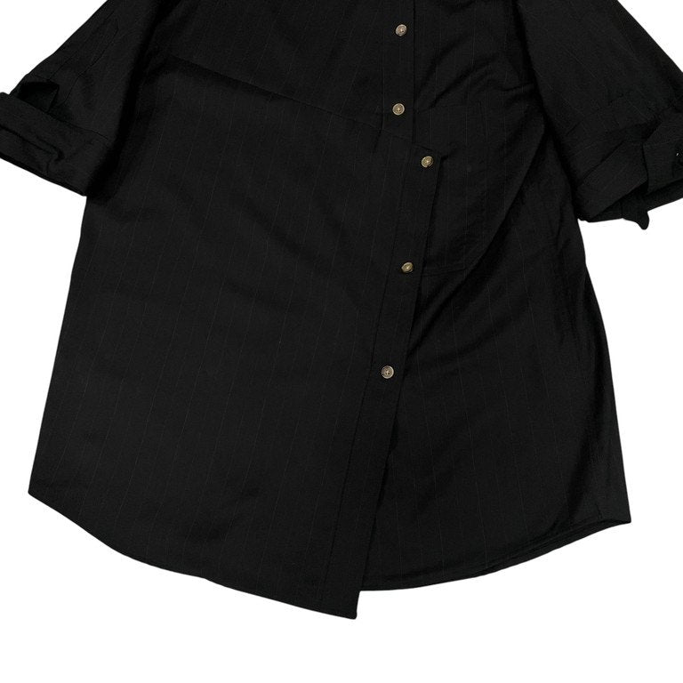 MARINA YEE MY Dress Shirt ウールギャバジンピンストライプカフスリボンノーカラー折り紙シャツ ブラウス トップス Archive Antwerp 6 アントワープ マリナイー