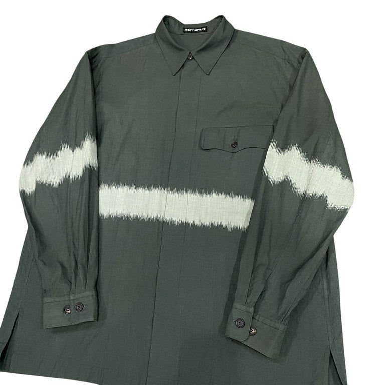 ISSEY MIYAKE ウールコットンラインデザインボックスシルエットシャツ Archive 80s 90s ブラウス ボーダー オーバーサイズ イッセイミヤケ メンズ