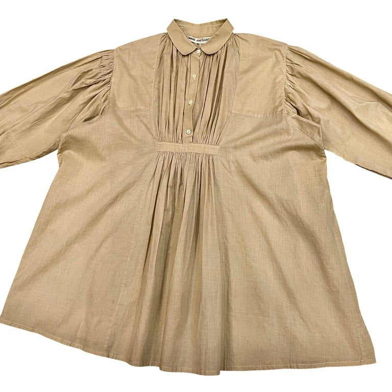 COMME des GARCONS リネンギャザープルオーバースモックワンピース シャツ ブラウス チュニック Archive 70s 初期 トップス コムデギャルソン レディース