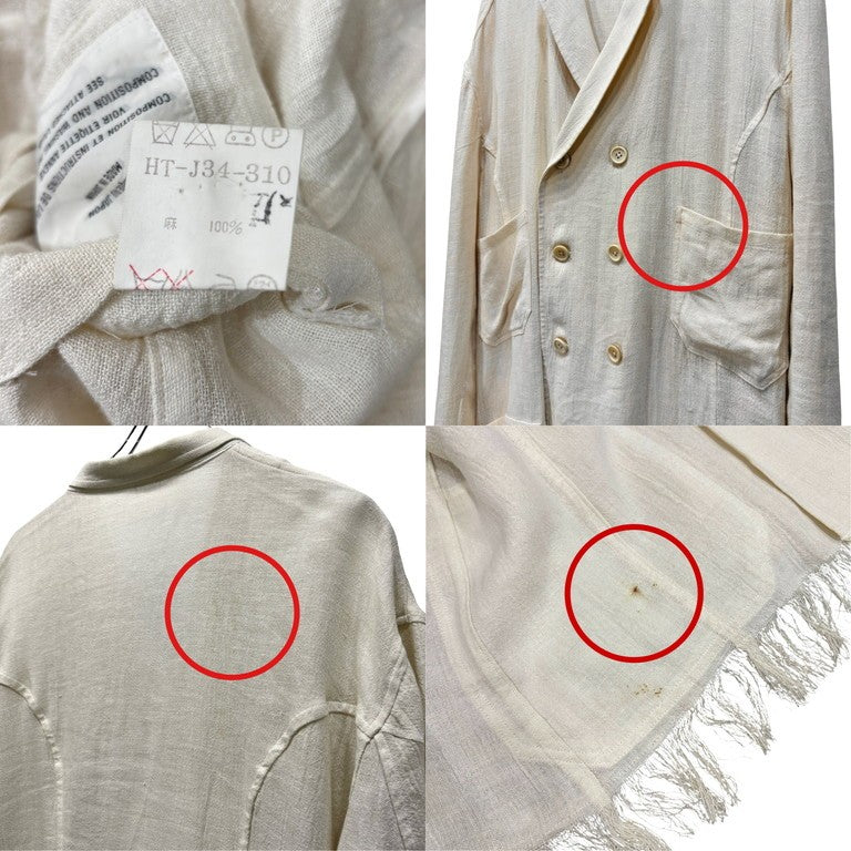 Yohji Yamamoto Pour Homme 94SS リネンカットオフフリンジセットアップスーツ Archive 90s スケアクロウ期 ダブルブレストテーラードジャケット 2タックワイドパンツ スラックス ボトムス ヨウジヤマモトプールオム メンズ