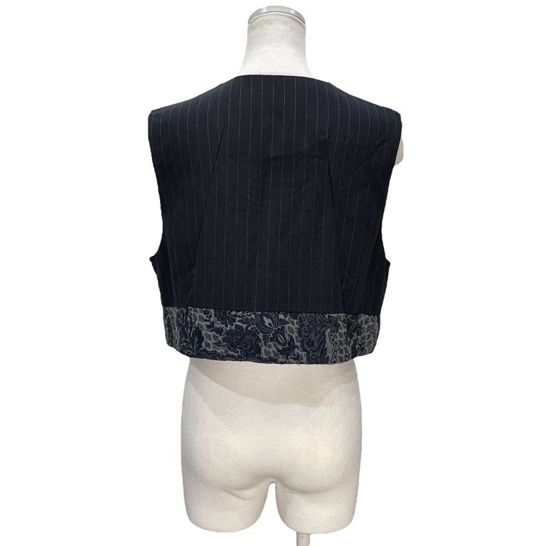 COMME des GARCONS 93SS 裾フラワーダマスクジャカード切替ウールストライプVネックベスト プルオーバー ノースリーブ トップス アウター 花柄 Archive 90s Ultrasimple ウルトラシンプル コムデギャルソン レディース