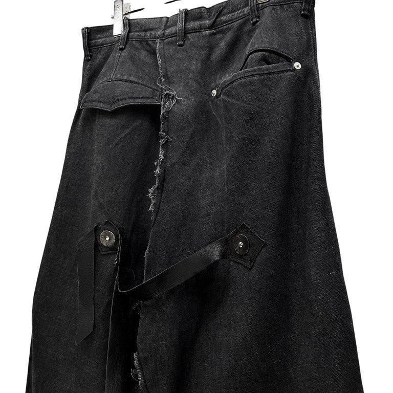 obsess カットオフブラックデニムバックレザーベルトラップワイドパンツ モードの悲劇 ボトムス オブセス メンズ