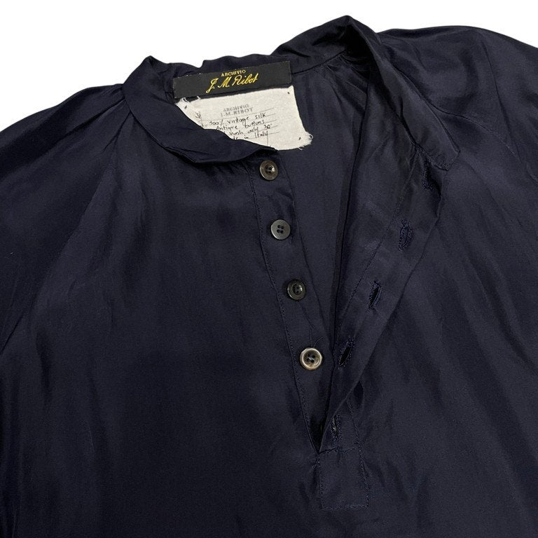 ARCHIVIO J.M.Ribot ヴィンテージシルクアンティークボタンハンドメイドプルオーバーギャザーシャツ ブラウス トップス アルキビオ JMリボット メンズ レディース ユニセックス
