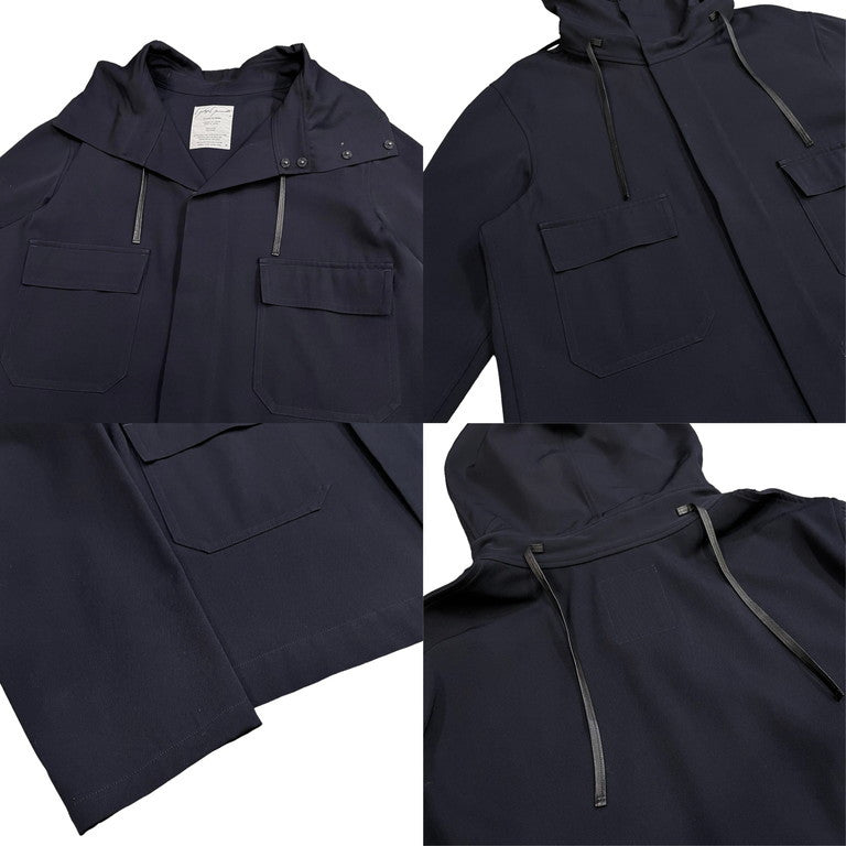 Yohji Yamamoto Pour Homme ウールギャバジンレザーストリングフーデッドブルゾン ジャケット Archive 80s