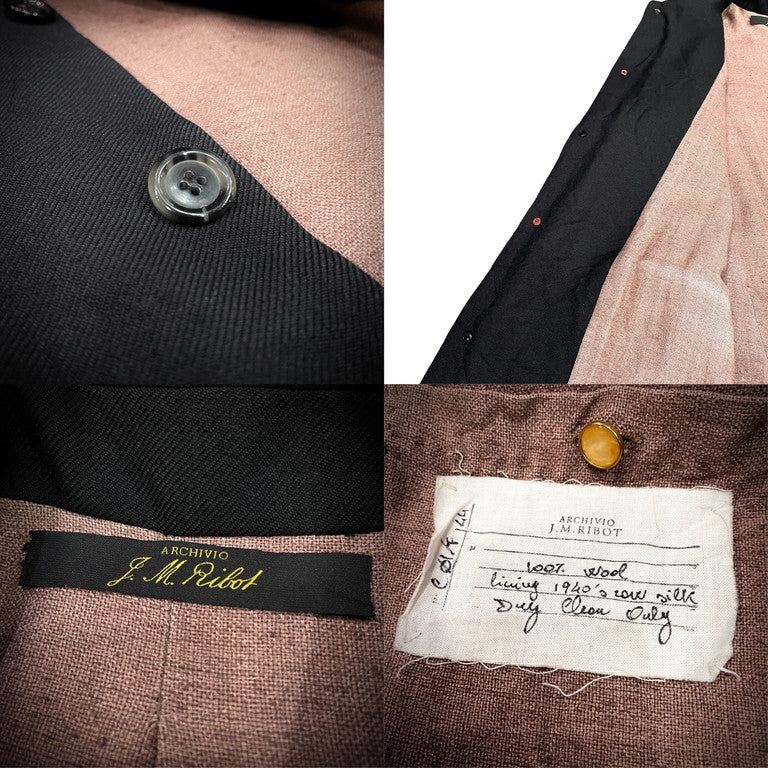 ARCHIVIO J.M.Ribot 1940's RAW SILK LINING WOOL LONG COAT ローシルクライニングウールロングコート