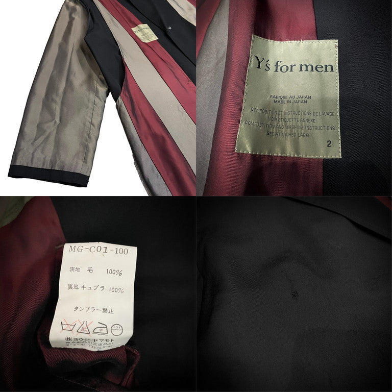 Y's for men ウールギャバジンストライプライニングリバーシブルロングコート