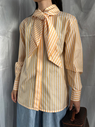 Christian Dior シルク混ストライプラウンドカラーシャツ