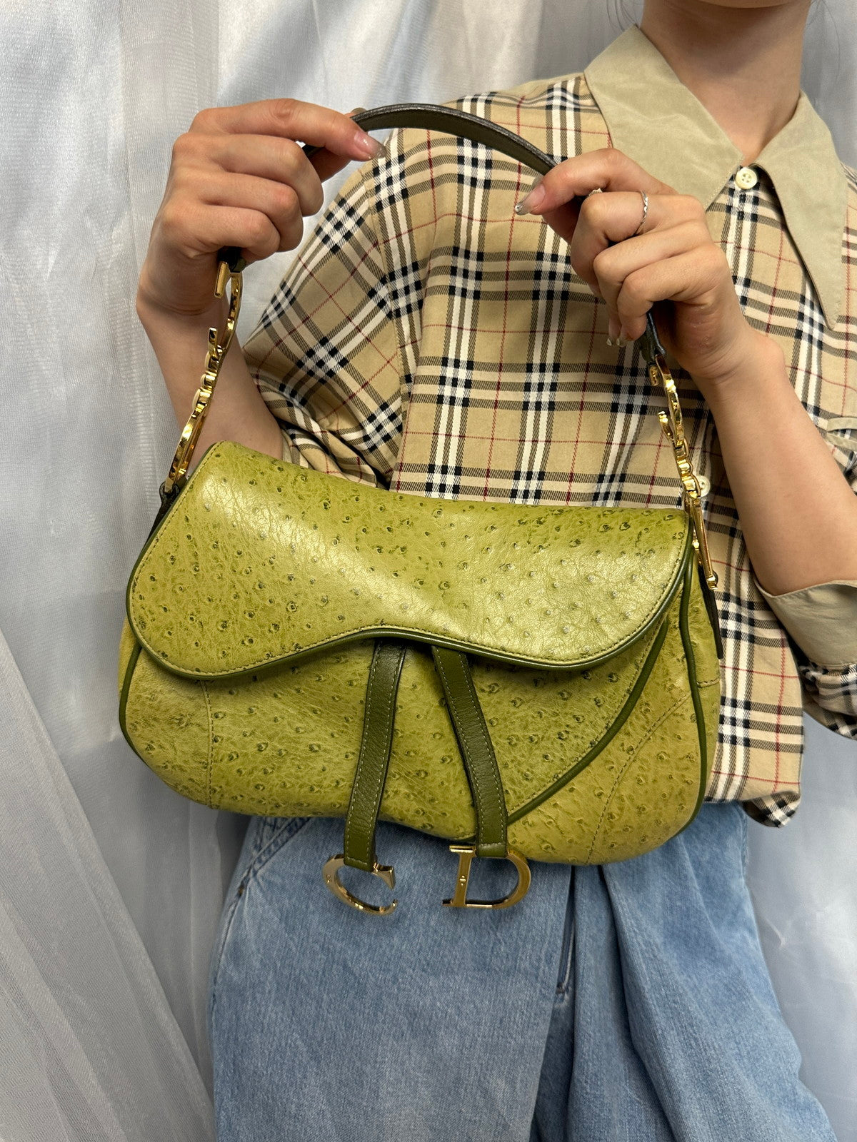 Christian Dior ダブルサドルバッグ オーストリッチ型押し