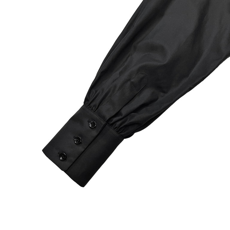 SAINT LAURENT PARIS 23AW Lavalliere-Neck Shirt コットンギャバジンビショップスリーブラヴァリエネックシャツ