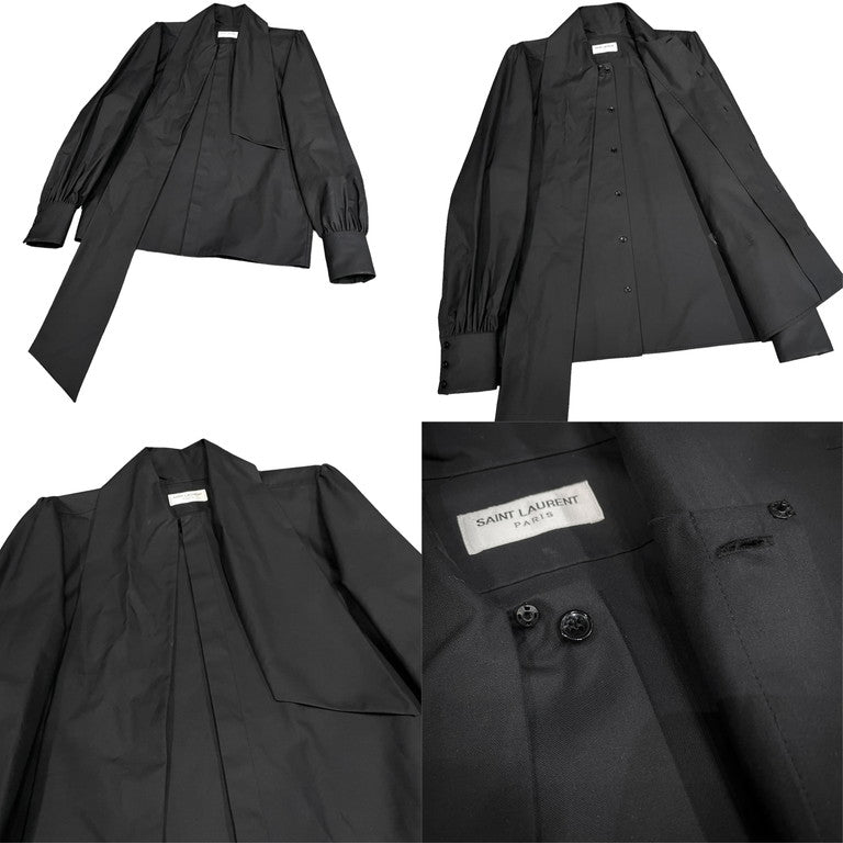 SAINT LAURENT PARIS 23AW Lavalliere-Neck Shirt コットンギャバジンビショップスリーブラヴァリエネックシャツ