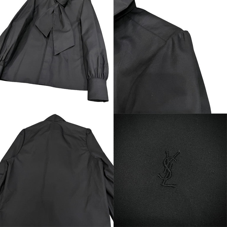 SAINT LAURENT PARIS 23AW Lavalliere-Neck Shirt コットンギャバジンビショップスリーブラヴァリエネックシャツ