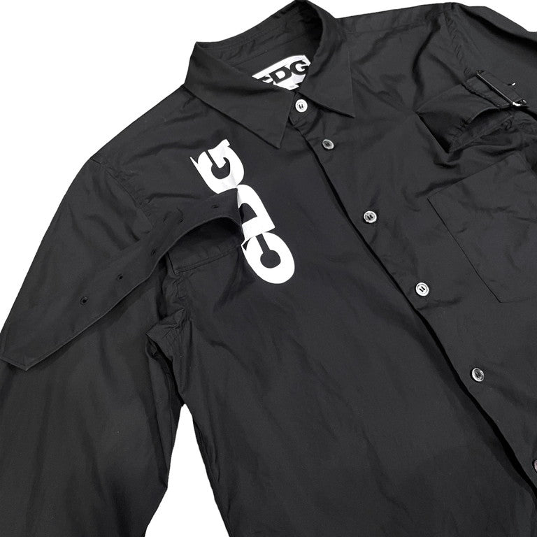 CDG コットンブロードロゴプリントフロントベルトシャツ