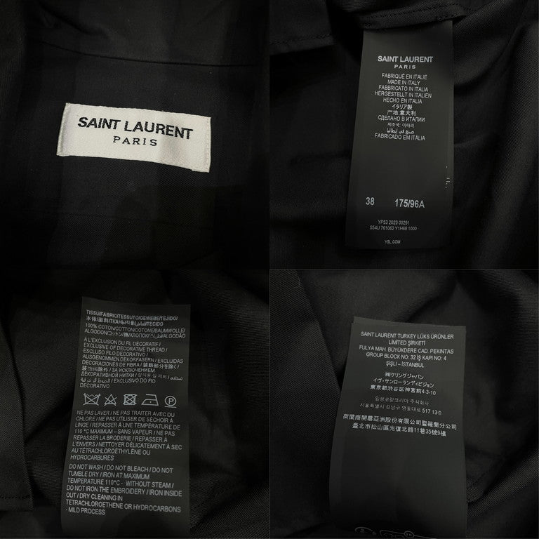 SAINT LAURENT PARIS 23AW Lavalliere-Neck Shirt コットンギャバジンビショップスリーブラヴァリエネックシャツ