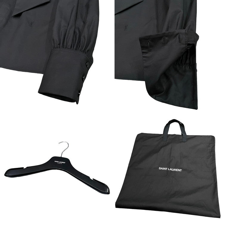 SAINT LAURENT PARIS 23AW Lavalliere-Neck Shirt コットンギャバジンビショップスリーブラヴァリエネックシャツ