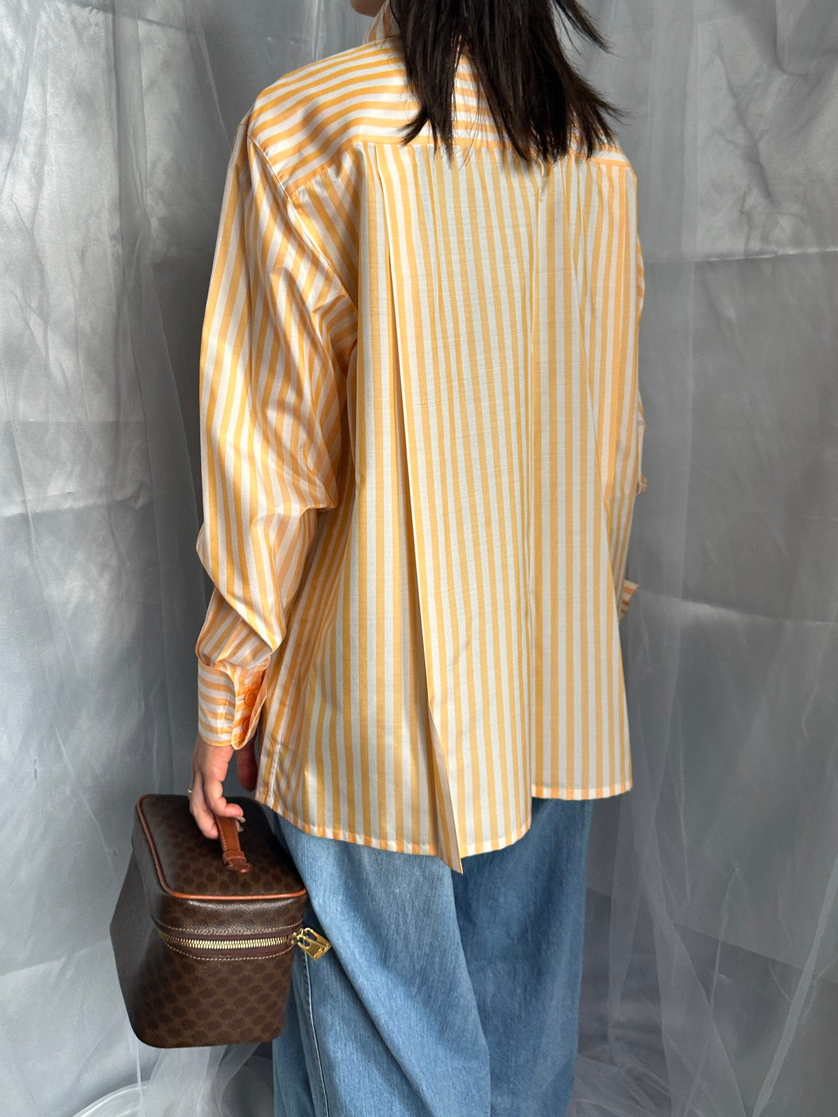 Christian Dior シルク混ストライプラウンドカラーシャツ