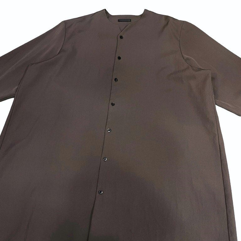 BISHOOL ウールギャバジンノーカラーロングシャツ