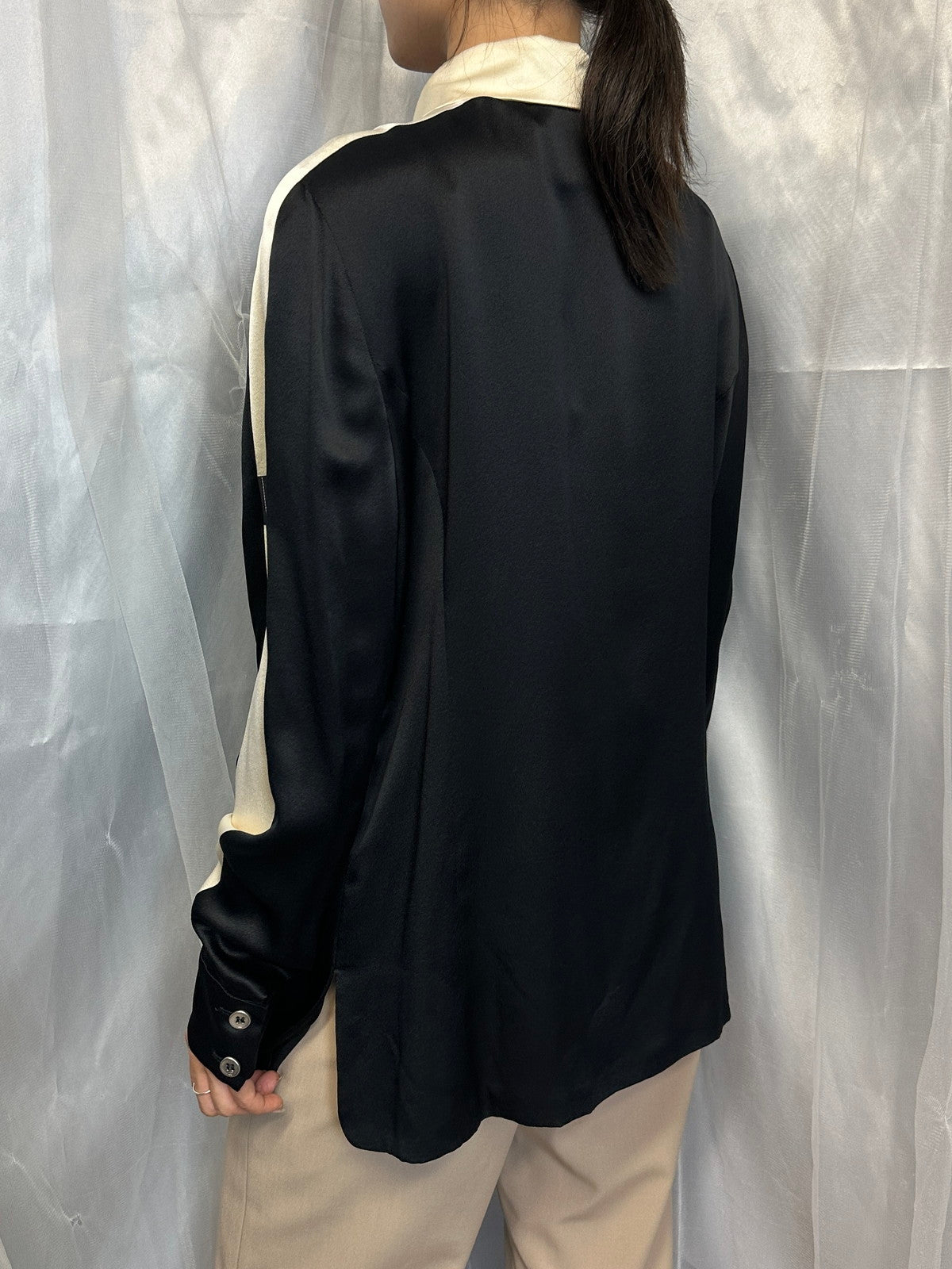 CHANEL バイカラーシルクシャツ