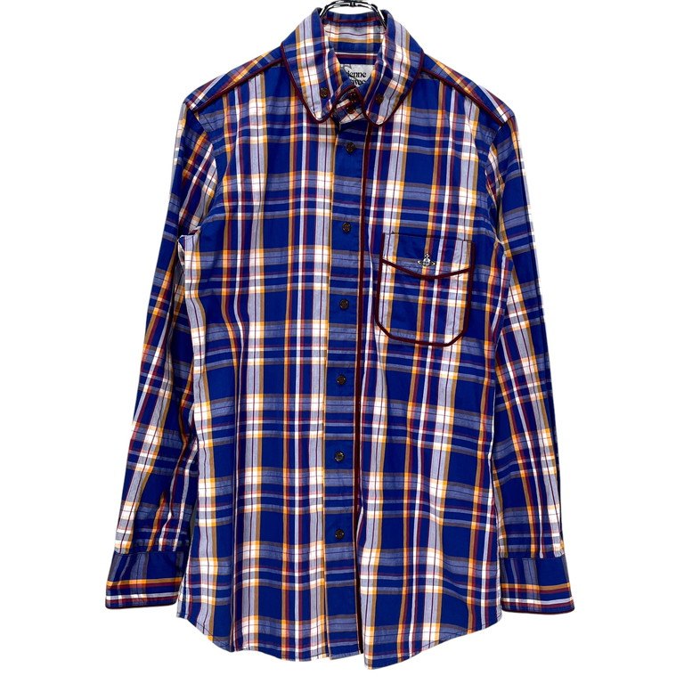 Vivienne Westwood MAN マドラスチェックラウンドカラーパイピングボタンダウンシャツ ブラウス トップス 丸襟 オーブ刺繍 ヴィヴィアンウエストウッド マン メンズ