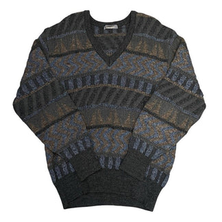 ISSEY MIYAKE ウール総柄Vネックニットセーター Archive 80s 筆タグ トップス イッセイミヤケ レディース メンズ ユニセックス