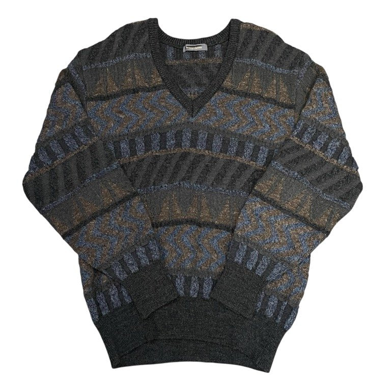 ISSEY MIYAKE ウール総柄Vネックニットセーター Archive 80s 筆タグ トップス イッセイミヤケ レディース メンズ ユニセックス