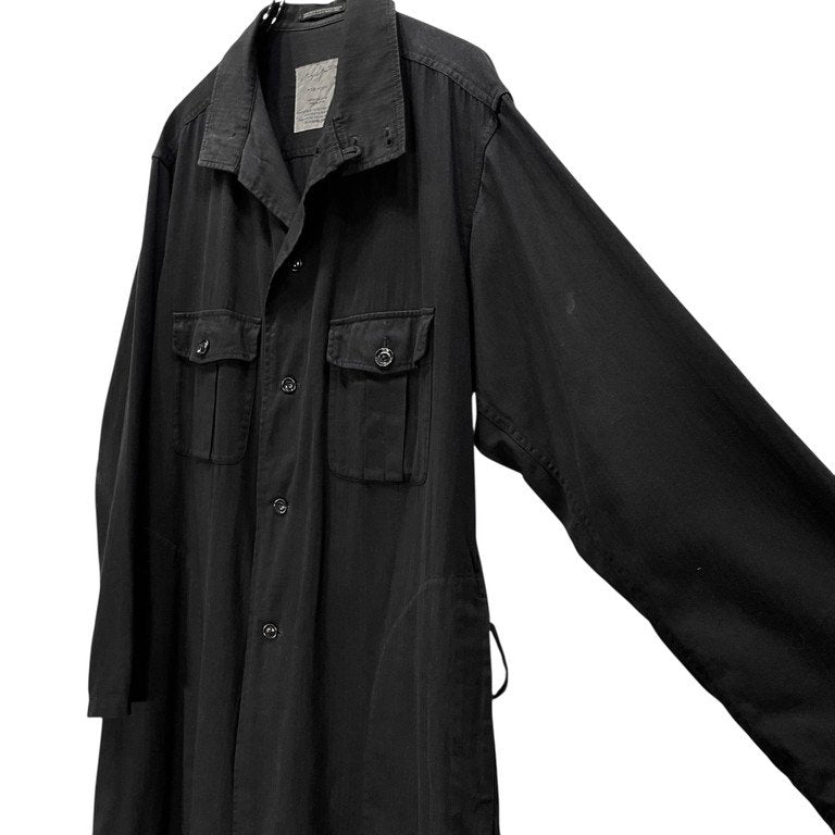 Yohji Yamamoto Pour Homme 17AW コットンヘリンボーンベルテッドロングコート 製品染HB M-スタンドカラーB製品染コート 定価82,080円 ジャケット ブルゾン アウター ヨウジヤマモトプールオム メンズ