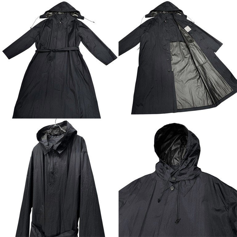 Yohji Yamamoto Pour Homme 91AW 6.1 THE MEN ナイロンタフタステンカラーフーデッドロングコート Archive 90s ベルト フード ジャケット ブルゾン アウター ヨウジヤマモトプールオム メンズ
