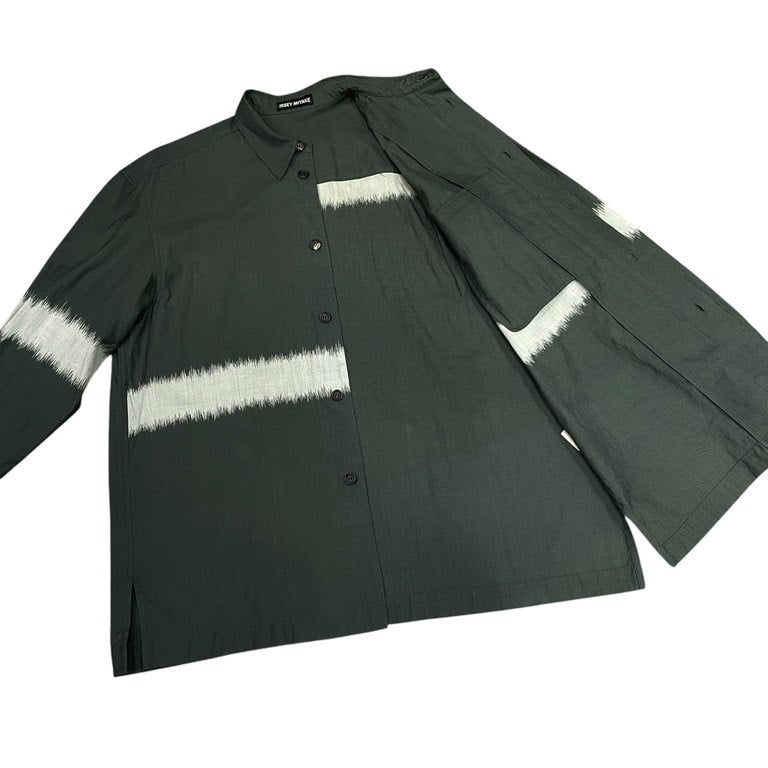 ISSEY MIYAKE ウールコットンラインデザインボックスシルエットシャツ Archive 80s 90s ブラウス ボーダー オーバーサイズ イッセイミヤケ メンズ