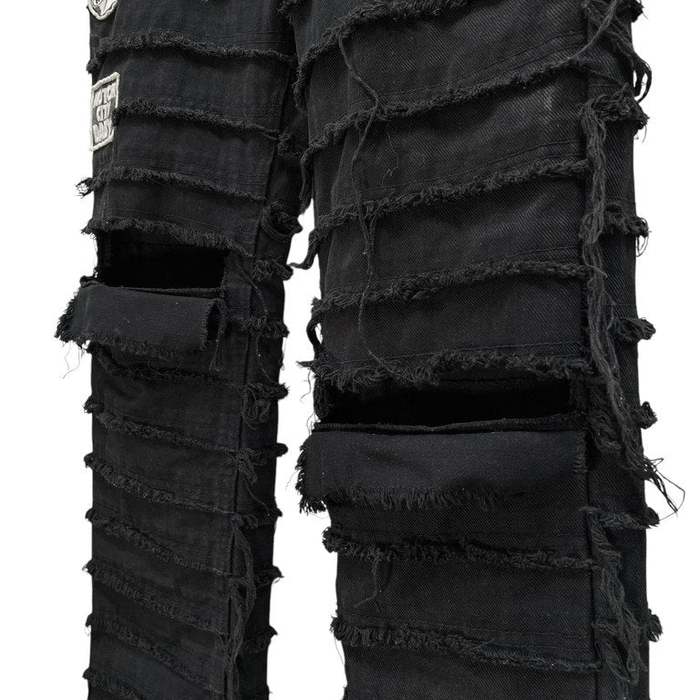 HYSTERIC GLAMOUR ツギハギクラッシュパッチワークワッペンブラックデニムパンツ Archive レア KINKY ウミヘビ クラスト ダメージ加工 ボトムス ヒステリックグラマー メンズ レディース ユニセックス