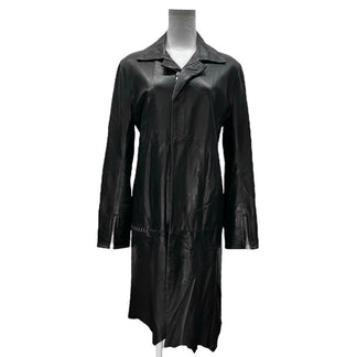 Yohji Yamamoto Femme 03AW 千鳥裏地ラムレザー裁ち切りジップアップロングコート ジャケット ブルゾン アウター Archive ランダムカッティング カットオフ 千鳥格子 ヨウジヤマモトファム レディース