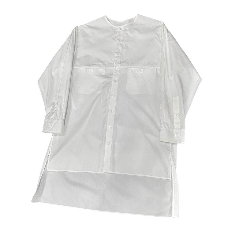 Yohji Yamamoto Pour Homme 20SS コットンブロード袖山ギャザーノーカラーロングシャツ K-前後ヨークシャツ ブラウス トップス ヨウジヤマモトプールオム メンズ