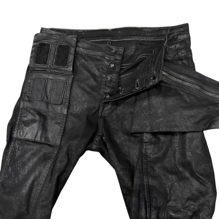 Rick Owens DRKSHDW 15SS コーティングストレッチコットンメンフィスカットバイカーパンツ BLACK SCRUB 蛇腹 ボトムス メンズ