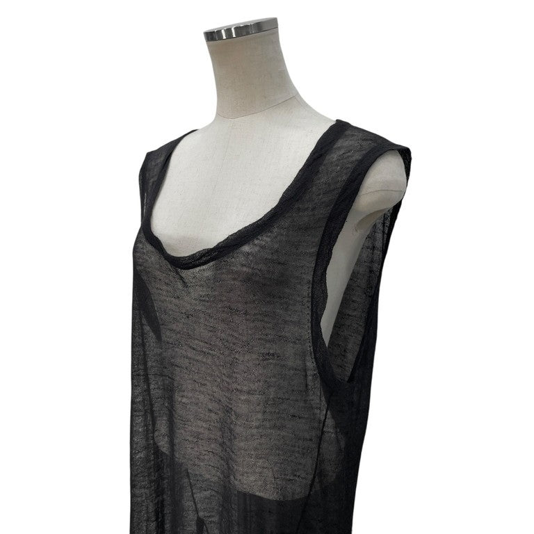 ANN DEMEULEMEESTER 00s ウールシルクシースルーノースリーブロングニット 本人期 Archive トップス カットソー ベスト 紐 ドローストリング アンドゥムルメステール