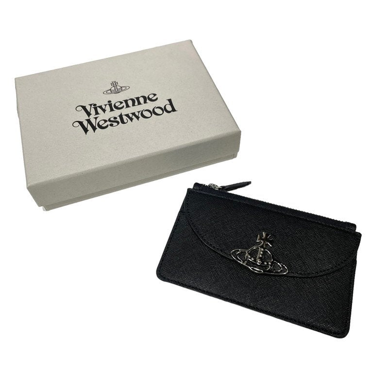 Vivienne Westwood SAFFIANO HALF MOON CARD HOLDER メタルオーブロゴハーフムーンレザーカードホルダー コインケース ウォレット