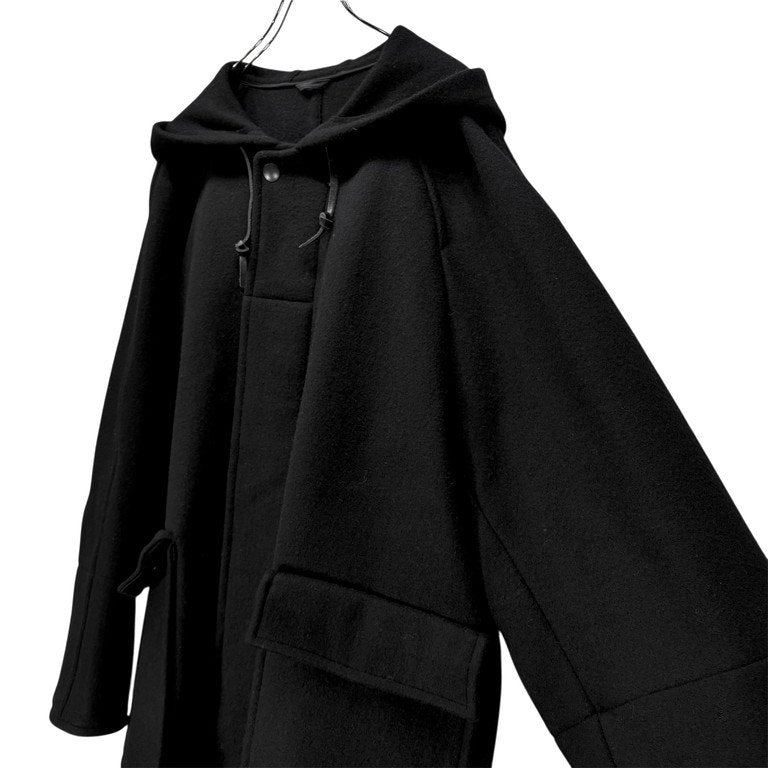 COMME des GARCONS HOMME 95AW ウールモッサラインデザインラグランスリーブフーデッドロングコート Archive 90s 田中オム レザー フード コムデギャルソンオム メンズ