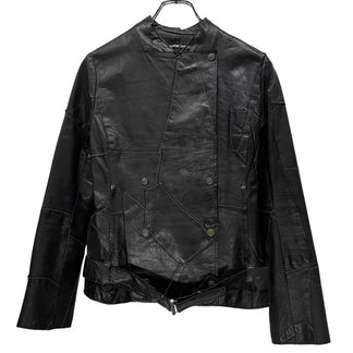 VIVIENNE TAM カウレザーパッチワークノーカラーダブルライダースレザージャケット Archive Vintage 90s 00s ブルゾン コート アウター ヴィヴィアンタム レディース