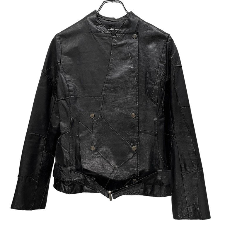 VIVIENNE TAM カウレザーパッチワークノーカラーダブルライダースレザージャケット Archive Vintage 90s 00s ブルゾン コート アウター ヴィヴィアンタム レディース