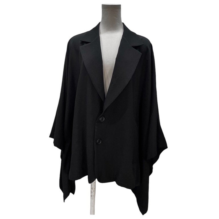 LIMI feu 24AW ウールギャバジン着物フレアスリーブジャケット テーラード ブルゾン コート アウター ポンチョ マント Yohji Yamamoto Femme リミフゥ ヨウジヤマモト レディース