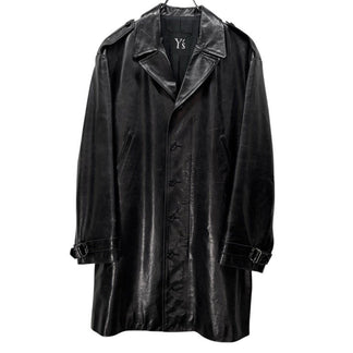 Y's カウレザーサイドベルトアジャスターロングコート Archive 80s 90s ブルゾン ジャケット アウター Yohji Yamamoto ヨウジヤマモト ワイズ レディース メンズ ユニセックス