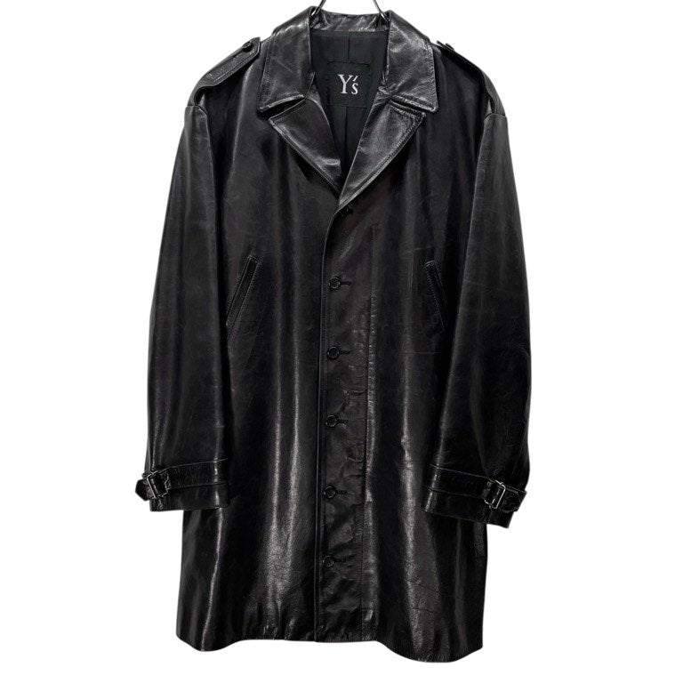 Y's カウレザーサイドベルトアジャスターロングコート Archive 80s 90s ブルゾン ジャケット アウター Yohji Yamamoto ヨウジヤマモト ワイズ レディース メンズ ユニセックス