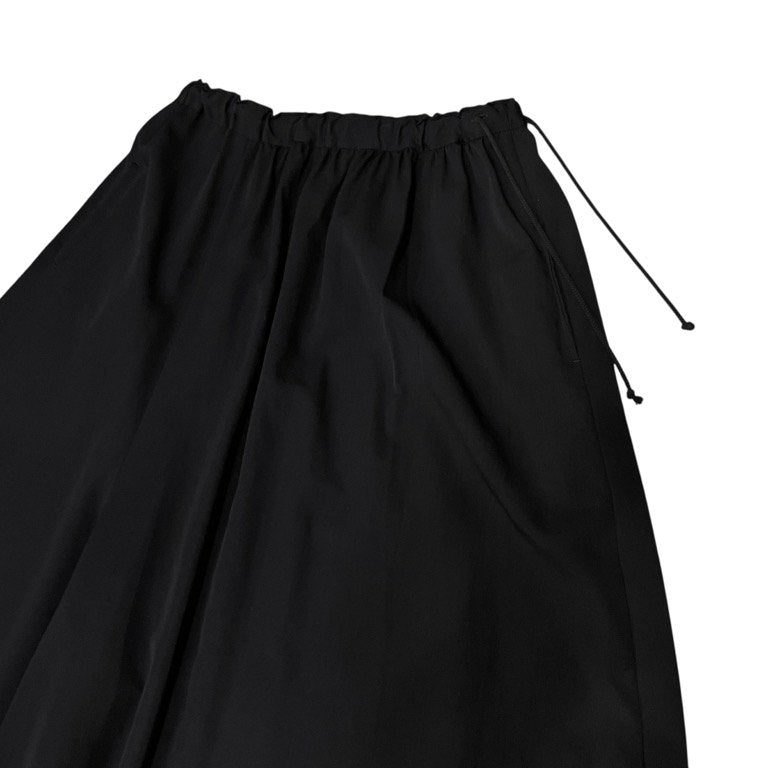 Yohji Yamamoto +NOIR 17SS ウールギャバジンアシンメトリーデザインスーパーワイドイージーパンツ ウエストゴム ドローストリング ボトムス Femme ヨウジヤマモト プリュスノアール レディース