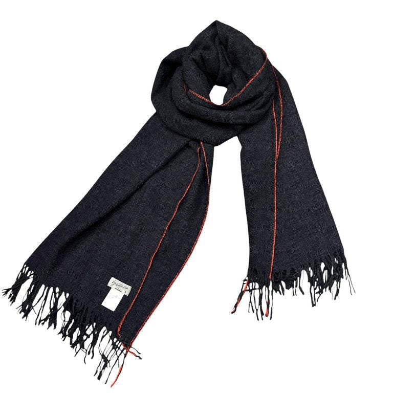 Yohji Yamamoto Pour Homme 18AW 二重織ニードルパンチフリンジ大判マフラー ストール スカーフ 小物 ヨウジヤマモトプールオム メンズ レディース ユニセックス