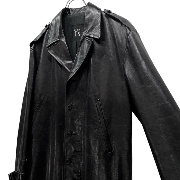 Y's カウレザーサイドベルトアジャスターロングコート Archive 80s 90s ブルゾン ジャケット アウター Yohji Yamamoto ヨウジヤマモト ワイズ レディース メンズ ユニセックス