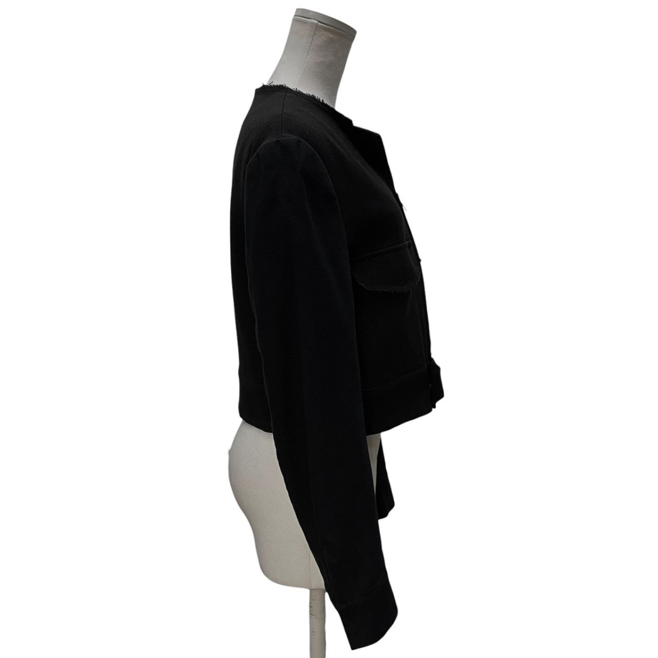 Y's 袖切替ウールカットオフノーカラーショートジャケット 裁ち切り ブルゾン コート アウター Yohji Yamaomto Femme ヨウジヤマモトファム ワイズ レディース