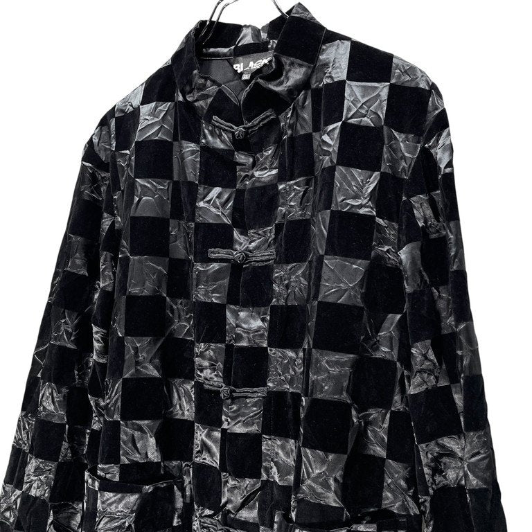 BLACK COMME des GARCONS 23AW フロッキーチェックプリントチャイナシャツ ブラウス トップス ジャケット ブラック コムデギャルソン メンズ レディース ユニセックス