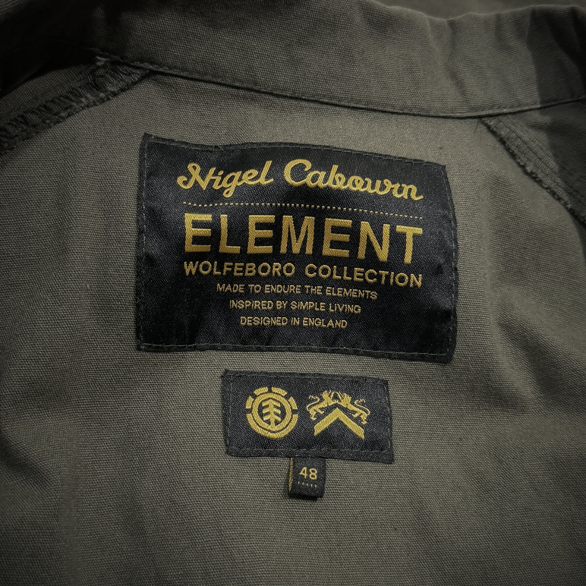 Nigel Cabourn × ELEMENT HBT切り替えバックロゴプリントジップアップジャンプスーツ つなぎ オールインワン オーバーオール パンツ アウター ナイジェルケーボン エレメント メンズ