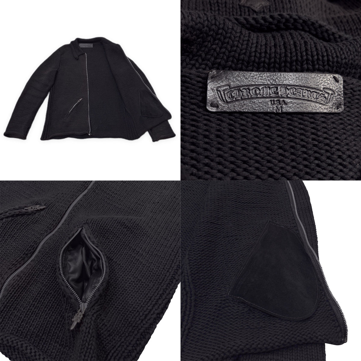 CHROME HEARTS SWEATER LOW RIDER ZIP ダガートップレザークロスパッチ襟付きジップアップニットジャケット セーター カーディガン カウチン ブルゾン アウター サムホール 指貫 クロムハーツ メンズ