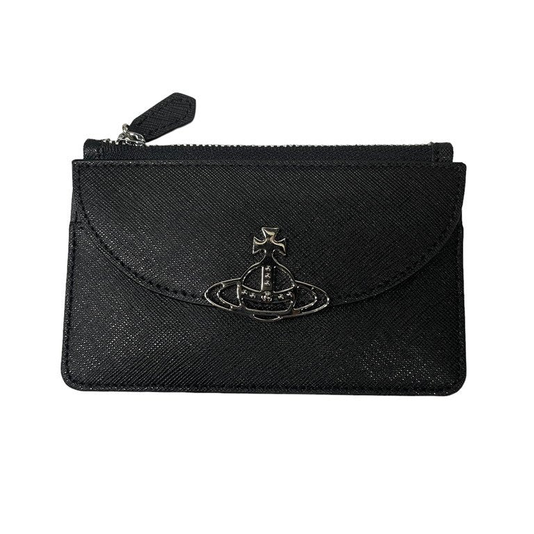 Vivienne Westwood SAFFIANO HALF MOON CARD HOLDER メタルオーブロゴハーフムーンレザーカードホルダー コインケース ウォレット