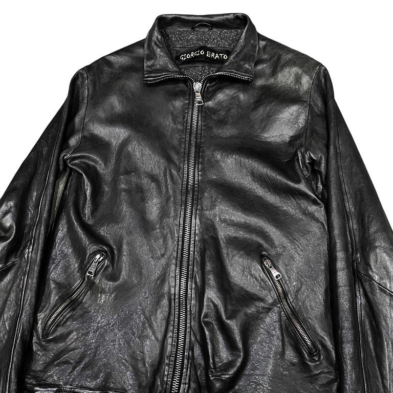 GIORGIO BRATO ラムレザースタンドカラージップアップレザージャケット シングル ライダース ブルゾン コート アウター ジョルジオブラット メンズ