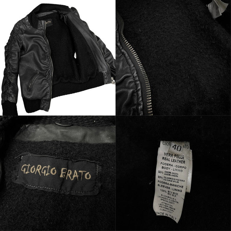 GIORGIO BRATO ラムレザーアームシャーリングニットリブブルゾン ジャケット ライダース コート アウター ジョルジオブラット レディース